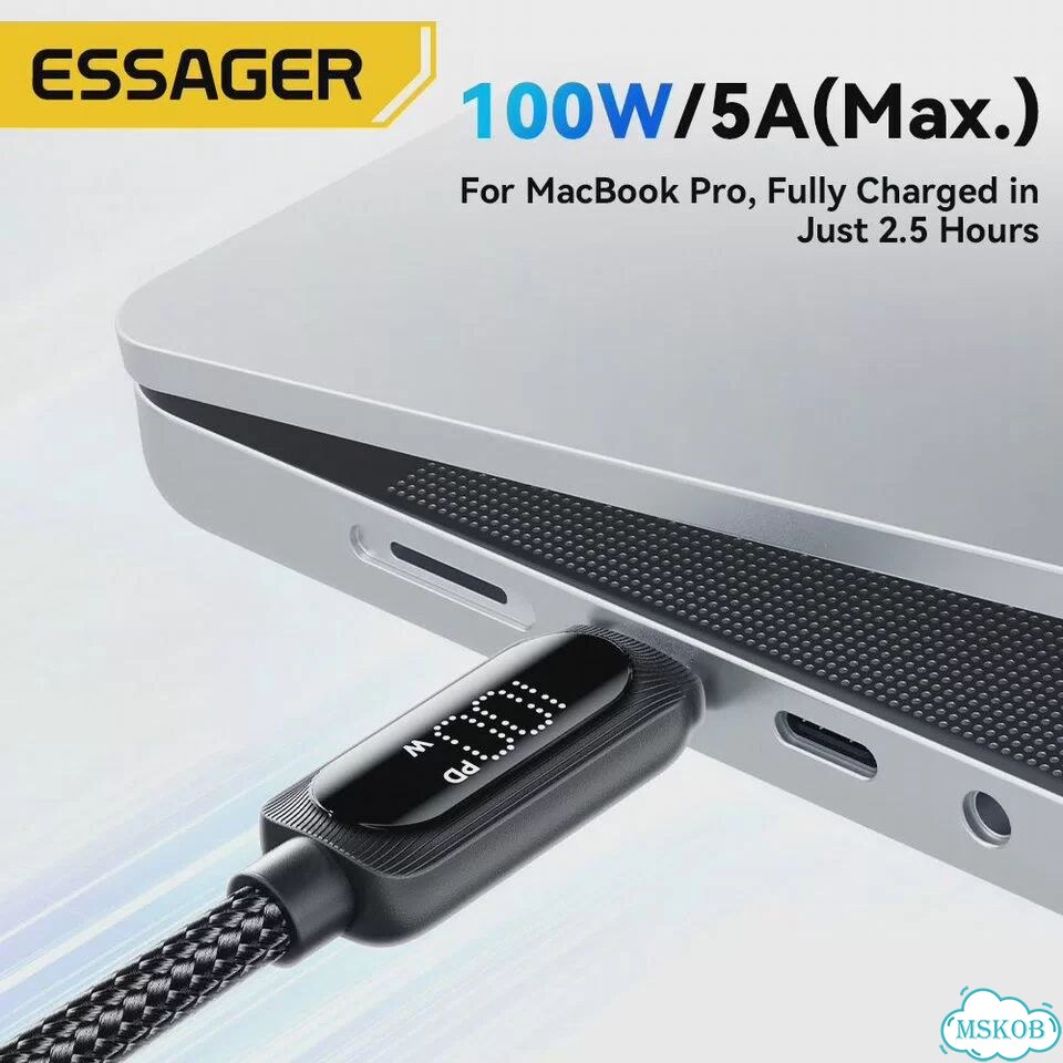 Essager USB Type C к USB C-кабелю 100 Вт 5A PD Шнур для быстрой зарядки для 1 м, 60W C To C Black фото 4