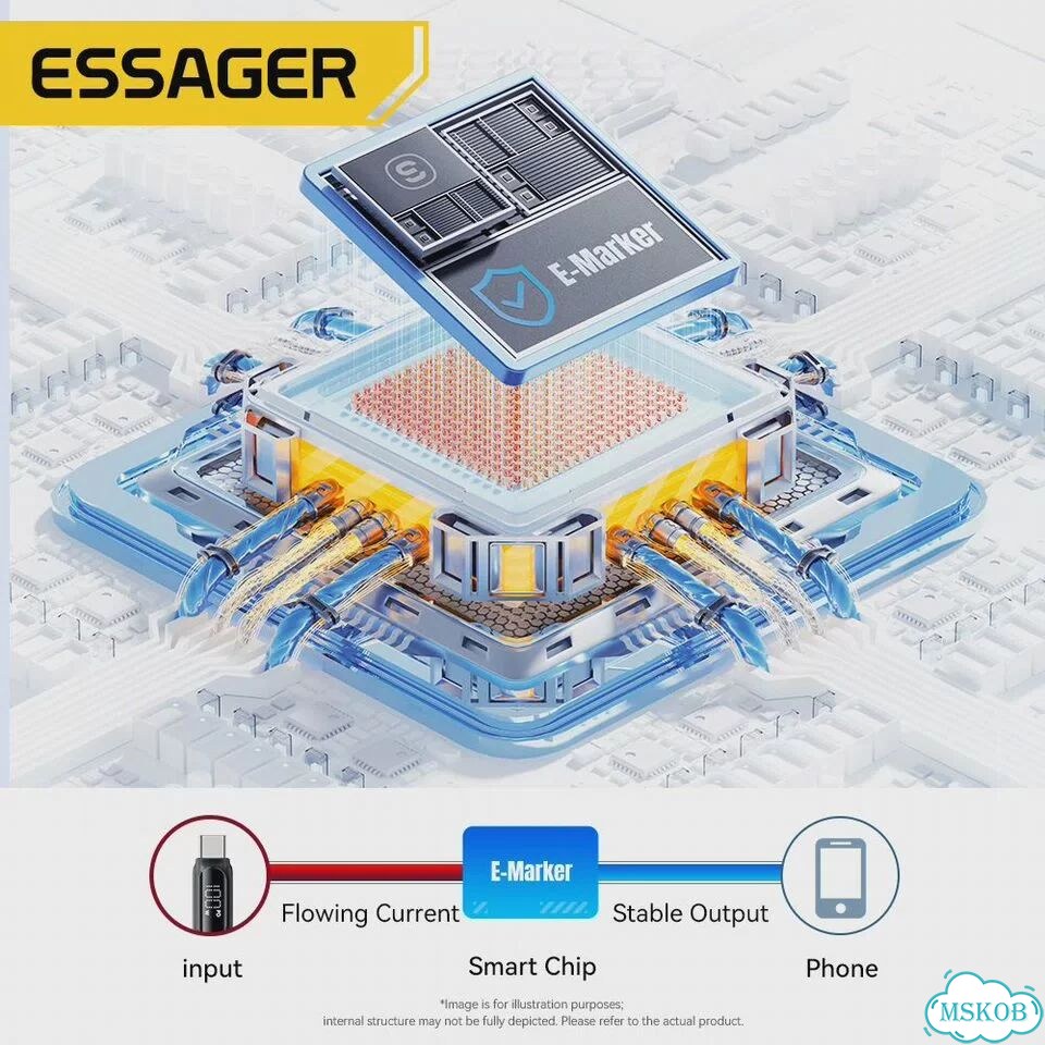 Essager USB Type C к USB C-кабелю 100 Вт 5A PD Шнур для быстрой зарядки для 1 м, 60W C To C Black фото 5