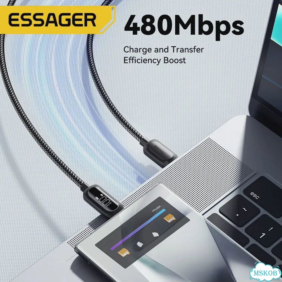 Essager USB Type C к USB C-кабелю 100 Вт 5A PD Шнур для быстрой зарядки для 1 м, 60W C To C Black фото 6
