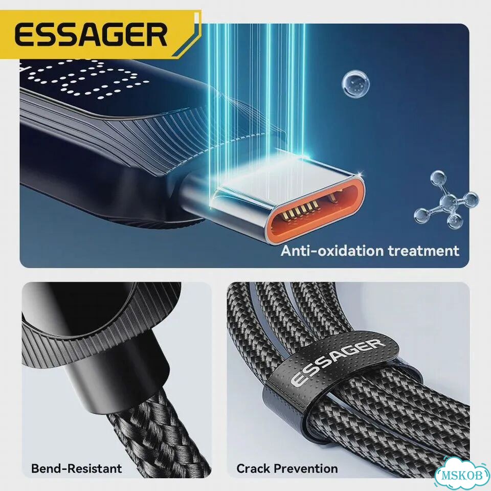 Essager USB Type C к USB C-кабелю 100 Вт 5A PD Шнур для быстрой зарядки для 1 м, 60W C To C Black фото 7