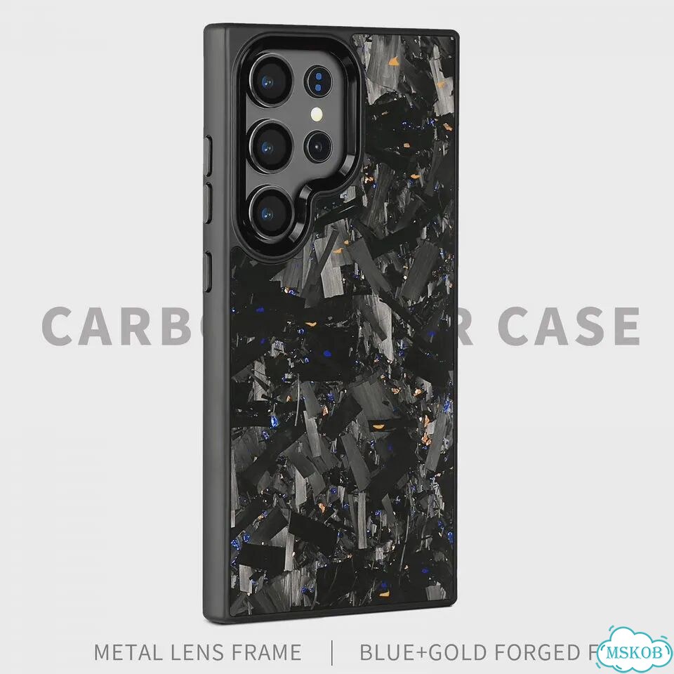 Новейший магнитный чехол из настоящего кованого карбона для Для Samsung Galaxy S24 Ультра, Gold Blue фото 1