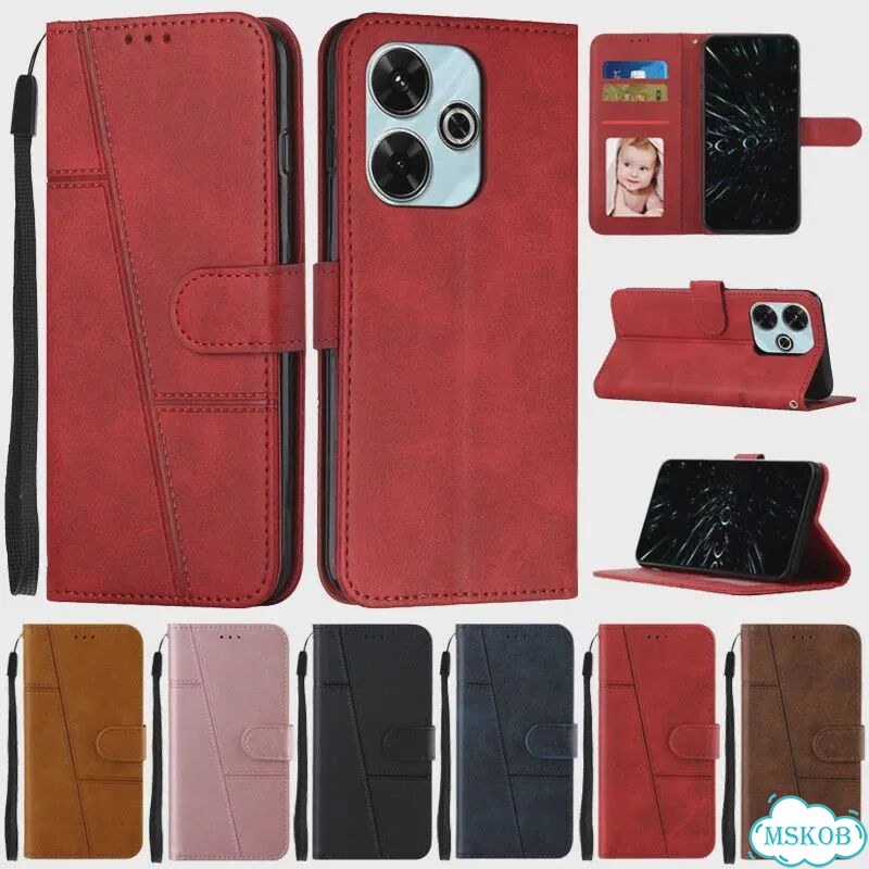 Черный кожаный чехол-книжка для Xiaomi Redmi 13 фото 2