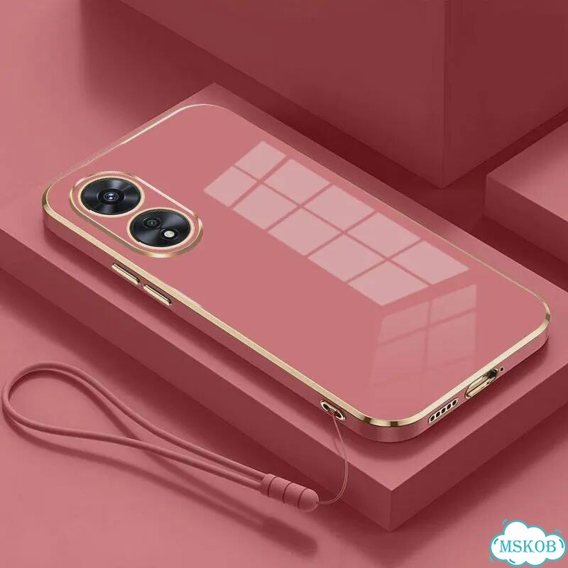 Розовый чехол oppo A17 с золотом и шнурком фото 1