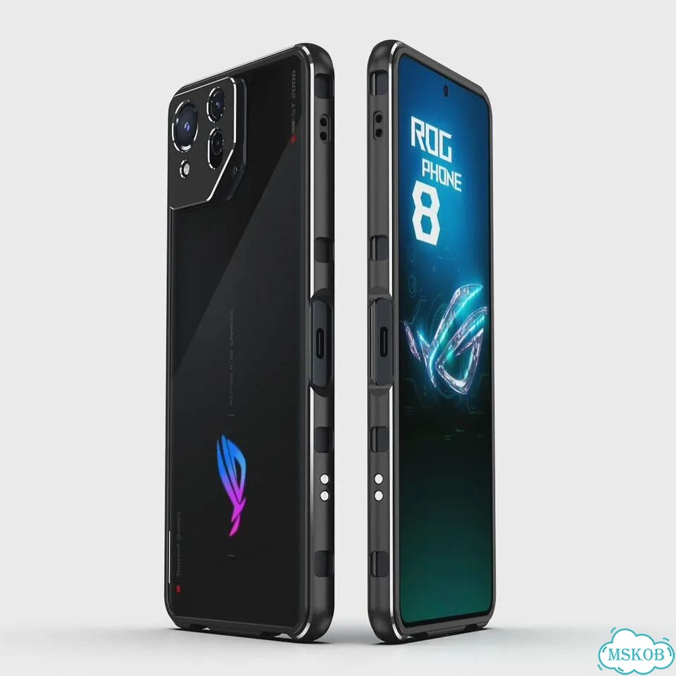 Ультратонкий металлический алюминиевый бампер-чехол для asus Черный, For ROG phone 8, Black Silver фото 1