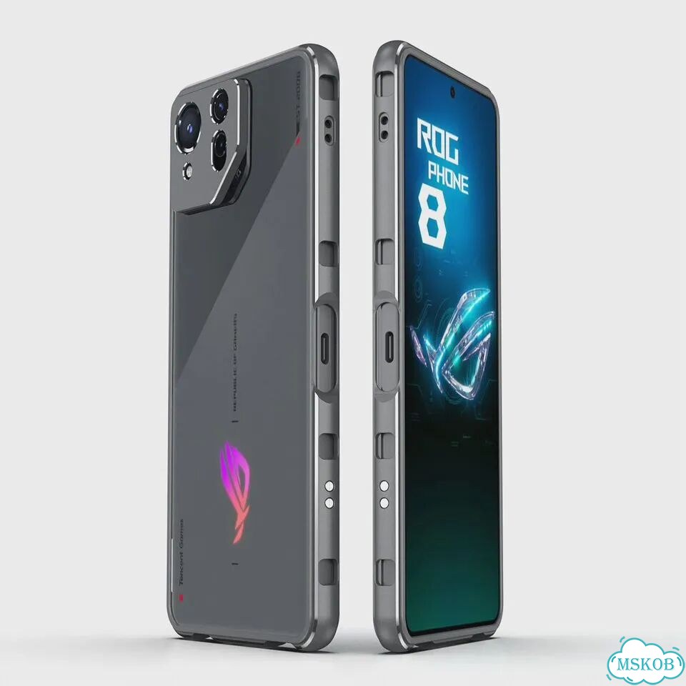 Ультратонкий металлический алюминиевый бампер-чехол для asus Черный, For ROG phone 8, Black Silver фото 2