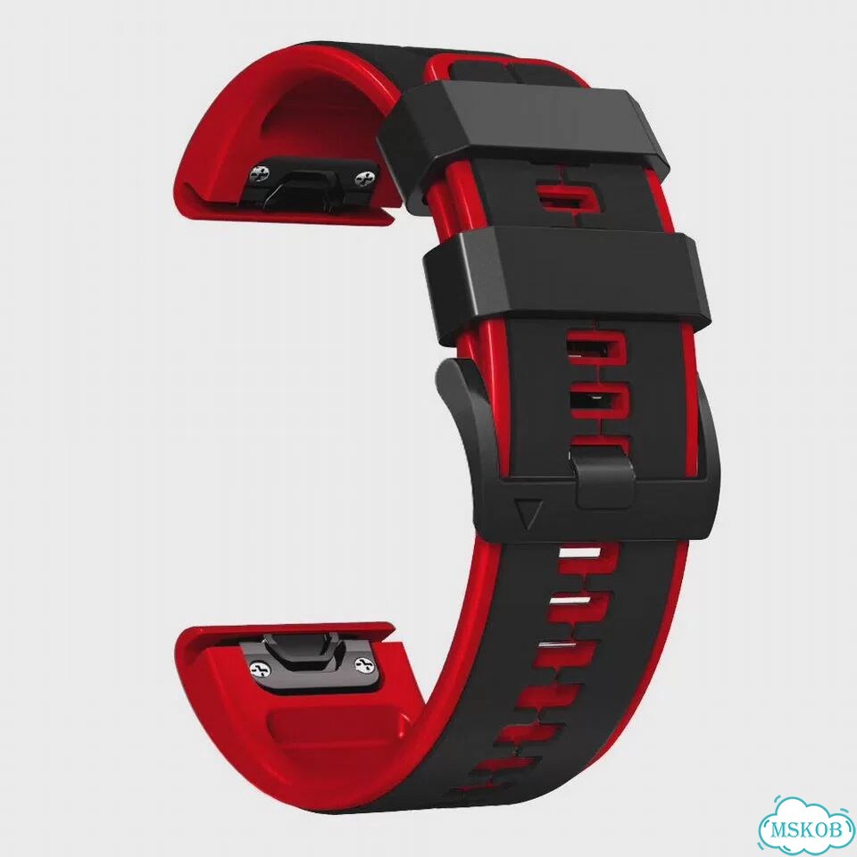 Ремешок для часов lyqsta силиконовый 22 мм для Garmin Fenix Красный, 22mm For Epix Gen 2, Black Red фото 1