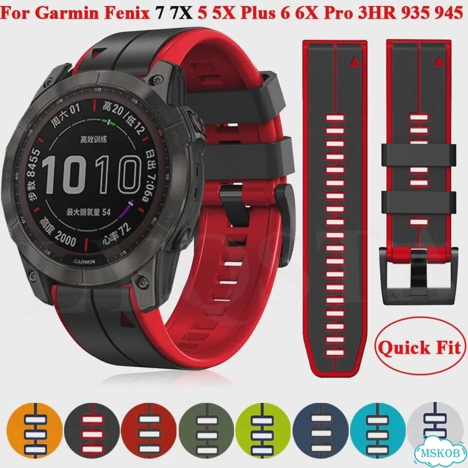 Ремешок для часов lyqsta силиконовый 22 мм для Garmin Fenix Красный, 22mm For Epix Gen 2, Black Red фото 2