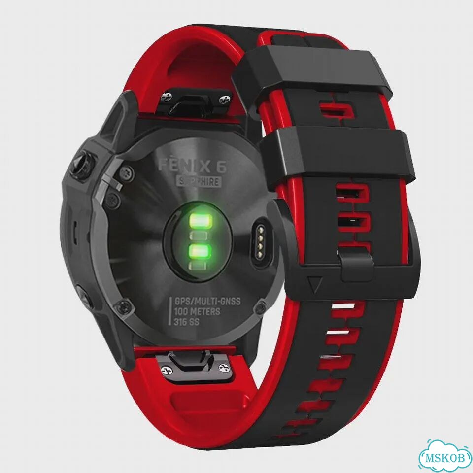 Ремешок для часов lyqsta силиконовый 22 мм для Garmin Fenix Красный, 22mm For Epix Gen 2, Black Red фото 4