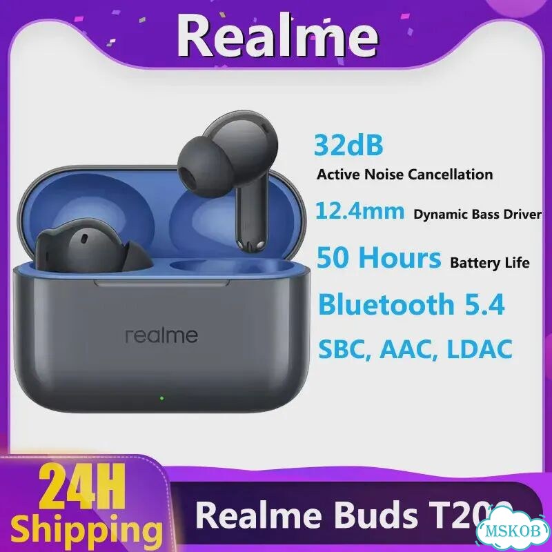 Realme Buds T200 беспроводные наушники Синий, Black фото 2