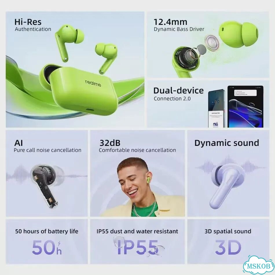 Realme Buds T200 беспроводные наушники Синий, Black фото 3