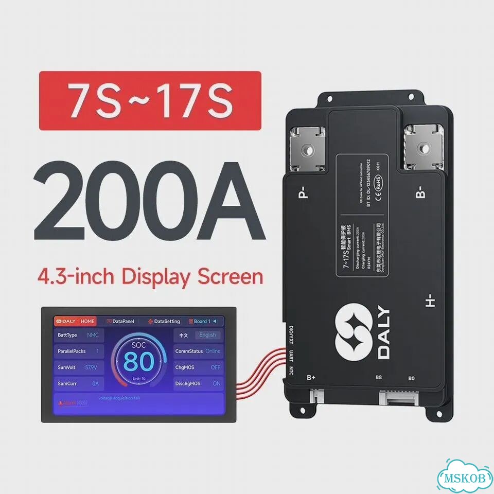 Daly SMART BMS 4.3LCD Bluetooth 100A-200A для аккумуляторов 7S-17S 200A 4.3LCD фото 1