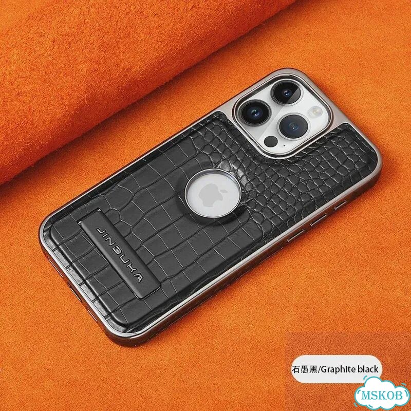 Чехол для iPhone 13 Pro Max, черный, кожа крокодила, с подставкой фото 1