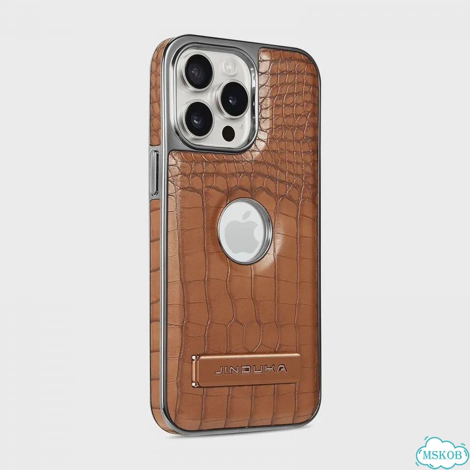 Чехол для iPhone 13 Pro Max, черный, кожа крокодила, с подставкой фото 4