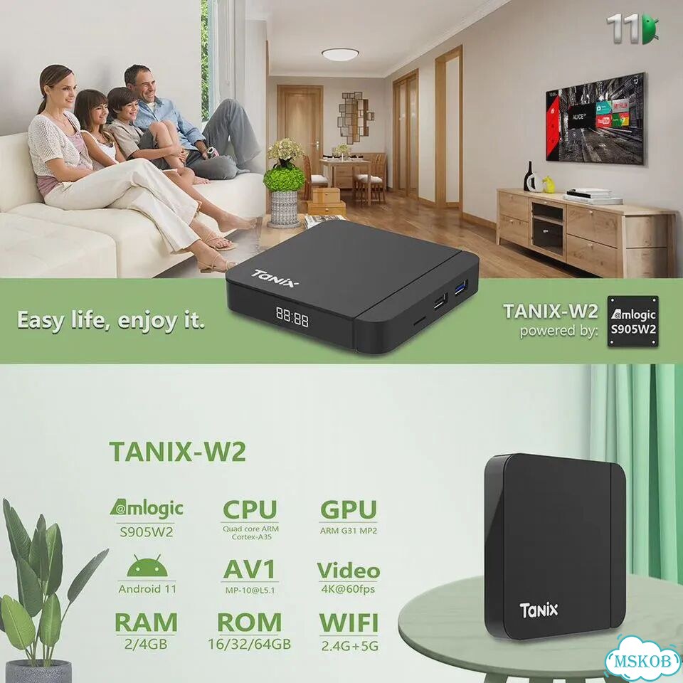Tanix W2 тв-приставка Android 11 Европейская вилка (EU Plug), 4GB32GB G21 фото 3