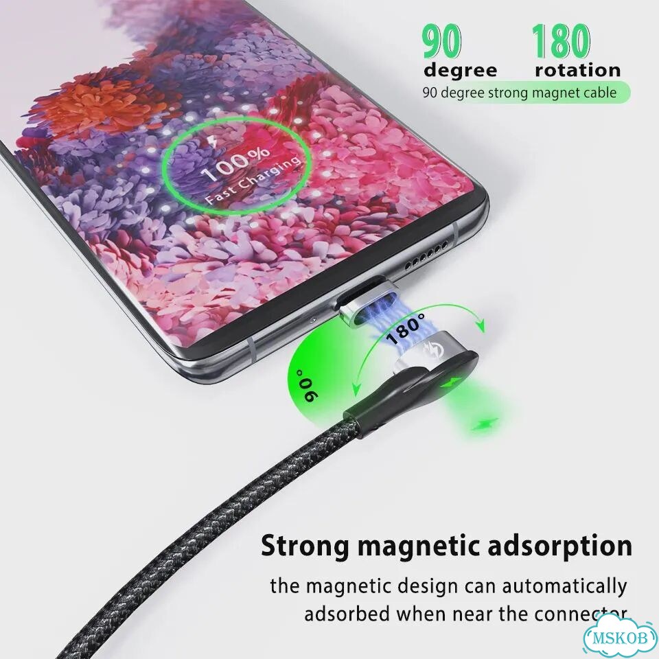 Магнитный кабель 90 градусов Micro USB Type C Кабель для быстрой зарядки для Черный, 1m, 8Pin Black фото 3
