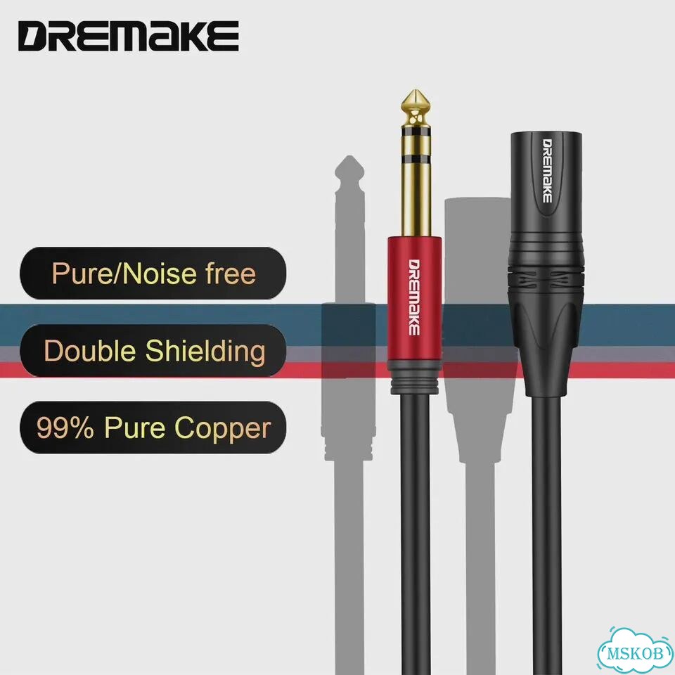 Dremake Удлинительный кабель XLR 6,35 мм TRS на XLR 3-контактный Black-TRS, 3 м фото 2