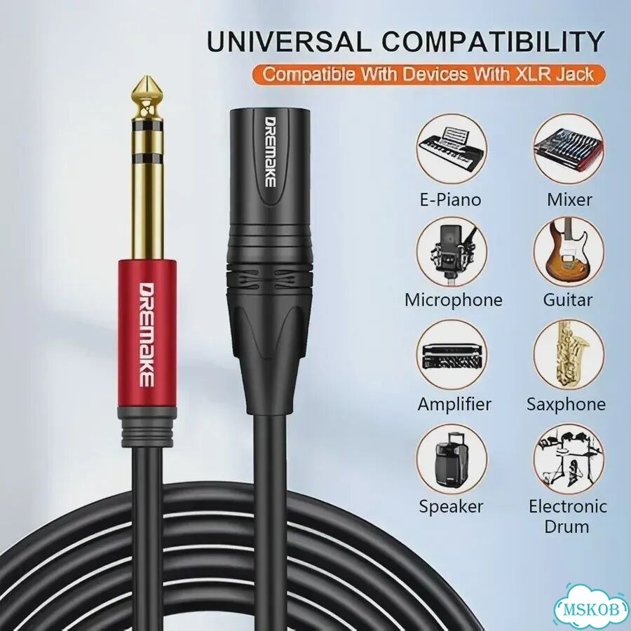 Dremake Удлинительный кабель XLR 6,35 мм TRS на XLR 3-контактный Black-TRS, 3 м фото 4