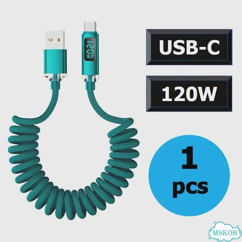 Кабель для быстрой зарядки 120W с цифровым дисплеем, выдвижной, USB A Type-C - Type-C, для Samsung фото 1