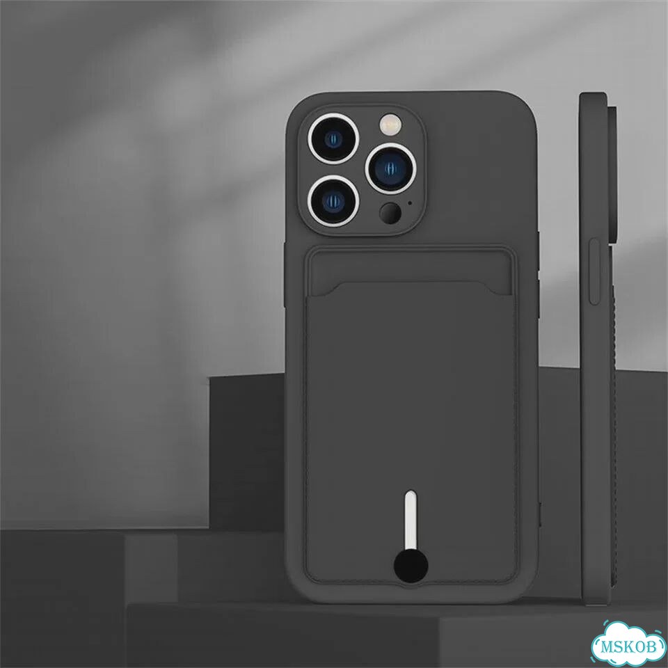 Черный чехол для iPhone 7/8/SE, силикон, с карманом фото 1