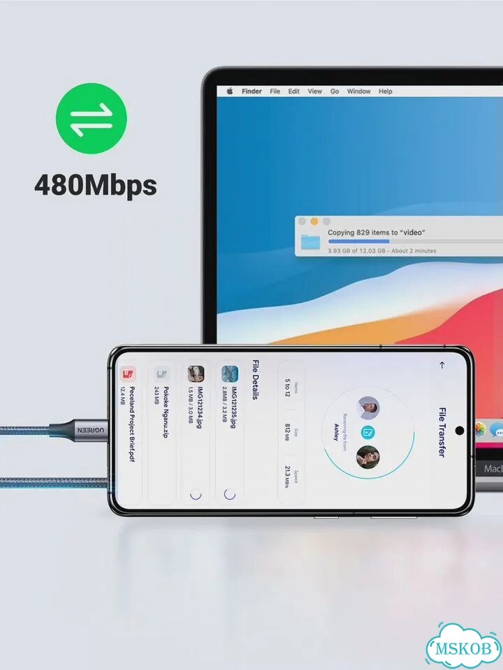 Кабель ugreen USB Type-C - USB-C 60W/100W для ноутбуков, MacBook, Черный, 2m 2Pcs, 100W PVC Black фото 5