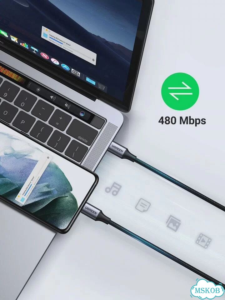 Кабель ugreen USB Type-C - USB-C 60W/100W для ноутбуков, MacBook, Черный, 2m 2Pcs, 100W PVC Black фото 6