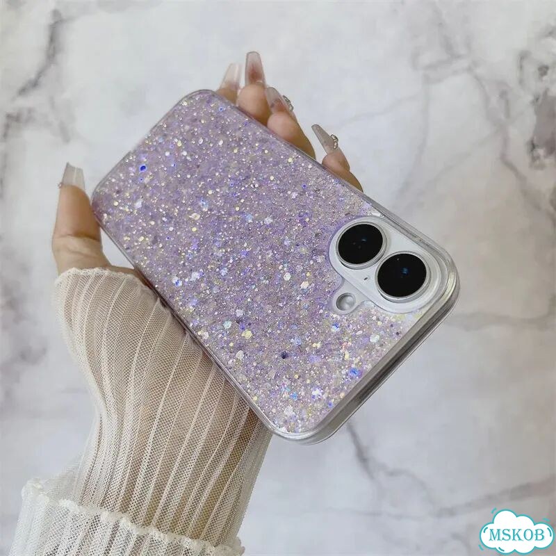 Блестящий чехол с пайетками для iPhone 17 16 15 14 13 12 11 Айфон 14 Про Макс, Фиолетовый, Purple фото 6