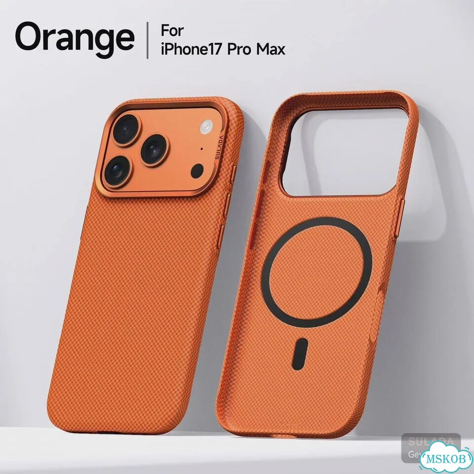 Чехол Sulada Grids Pattern из искусственной кожи для Magsafe Айфон 16 Про, Оранжевый, Orange Magsafe фото 1