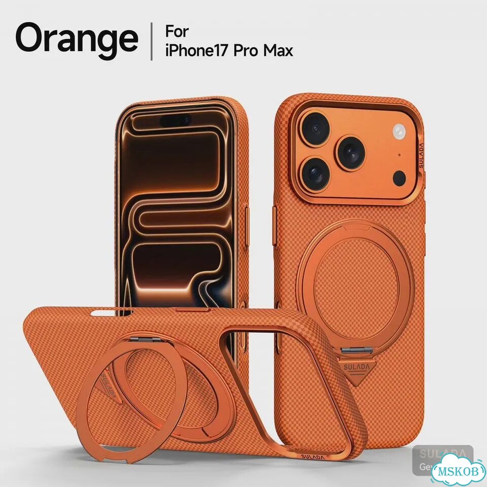 Чехол Sulada Grids Pattern из искусственной кожи для Magsafe Айфон 16 Про, Оранжевый, Orange Magsafe фото 2