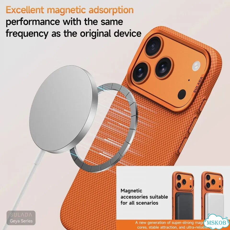 Чехол Sulada Grids Pattern из искусственной кожи для Magsafe Айфон 16 Про, Оранжевый, Orange Magsafe фото 5