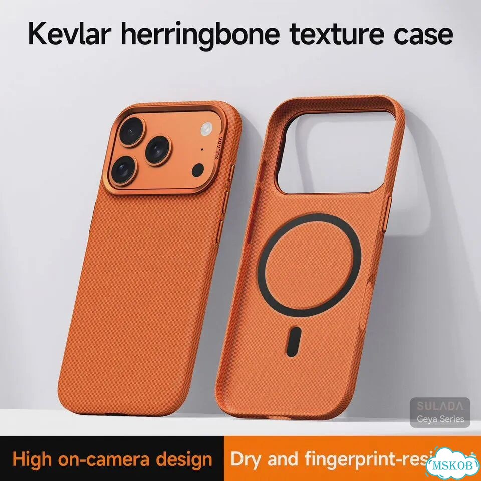 Чехол Sulada Grids Pattern из искусственной кожи для Magsafe Айфон 16 Про, Оранжевый, Orange Magsafe фото 6