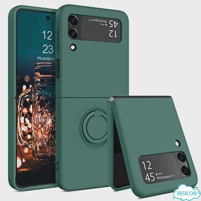Роскошный магнитный чехол для телефона с кольцевой Темно-зеленый, Dark Green, For Samsung Z Flip 5 фото 1