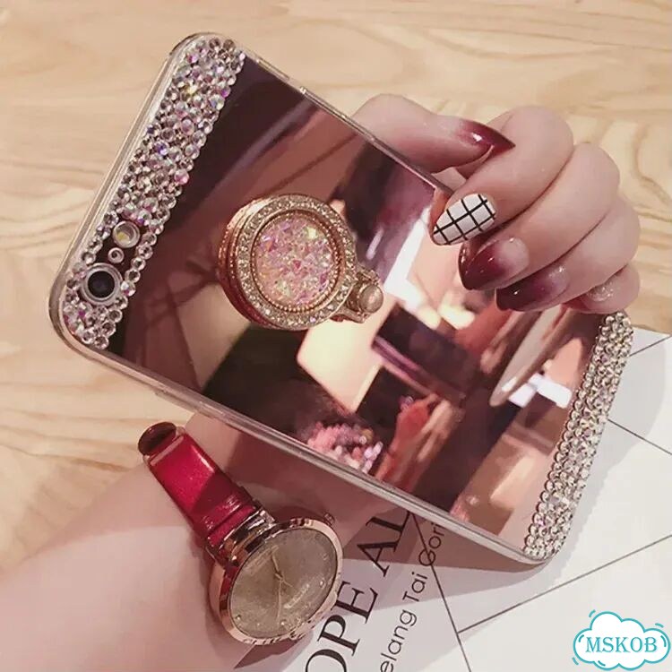 Чехол для iPhone 15 Rose Gold с кольцом и стразами фото 1