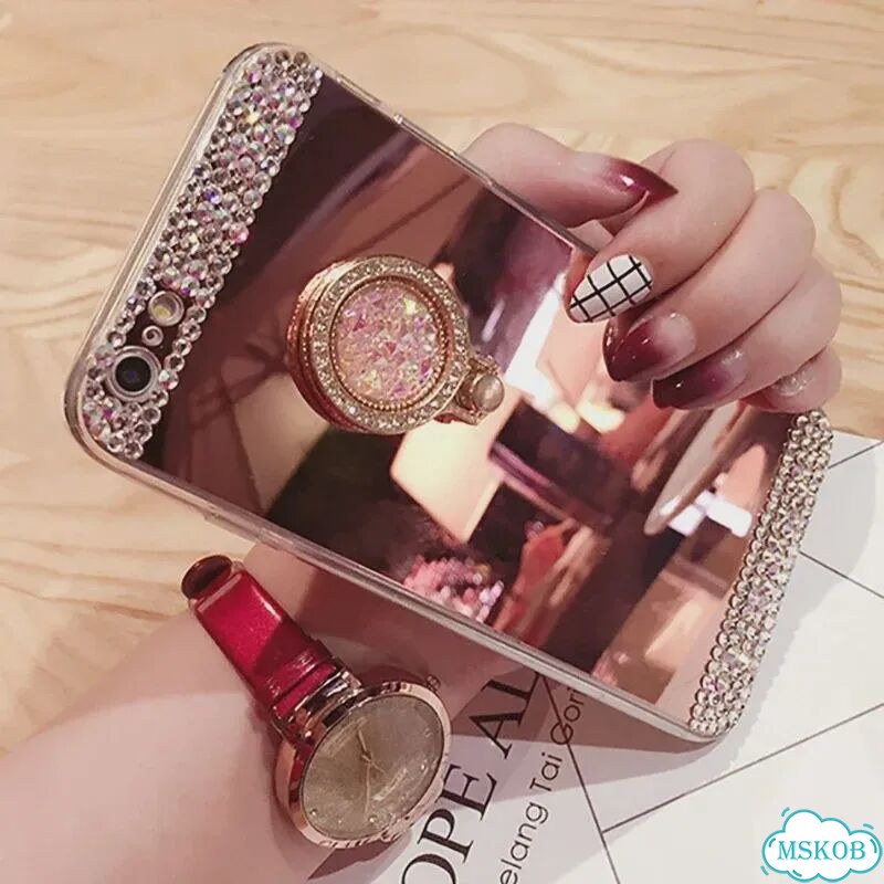 Чехол для iPhone 15 Rose Gold с кольцом и стразами фото 3