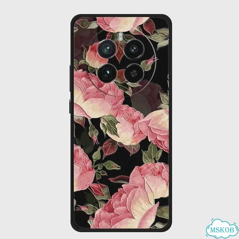 Чехол для Realme 12 4G с цветочным принтом, черный фото 1