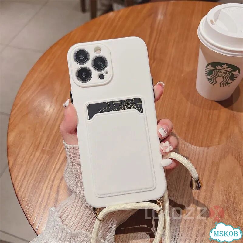 Белый чехол-кошелек на iPhone 14 Pro Max с веревочкой фото 1