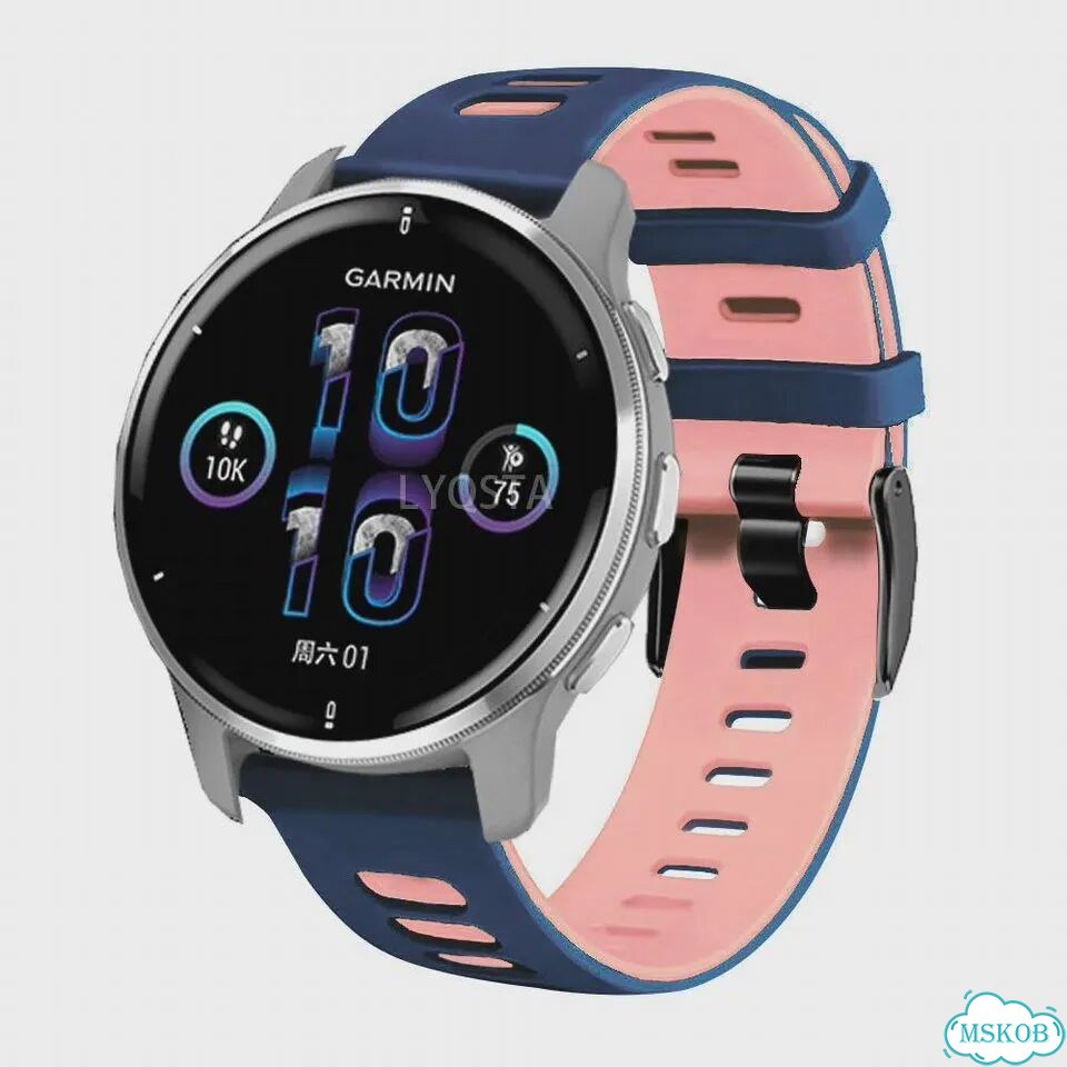 Силиконовый ремешок 22/20 мм для Garmin, черный black gray фото 3