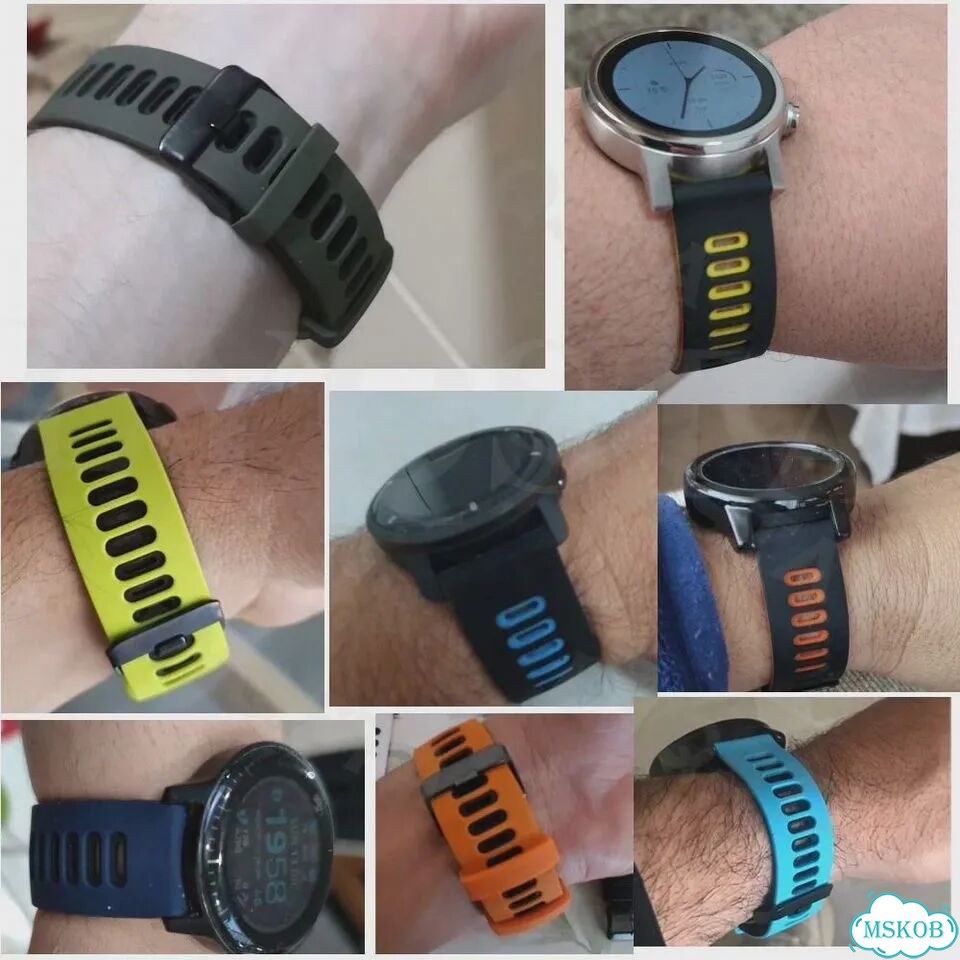 Силиконовый ремешок 22/20 мм для Garmin, черный black gray фото 7