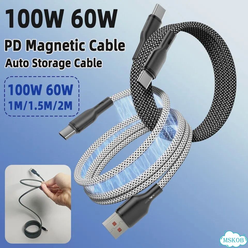 Магнитный кабель USB-C A to C, черный, 2 м, 60W фото 2