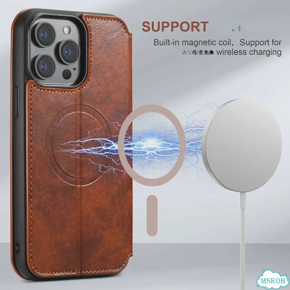 Черный чехол-книжка для iPhone 16 Plus из воловьей кожи фото 3