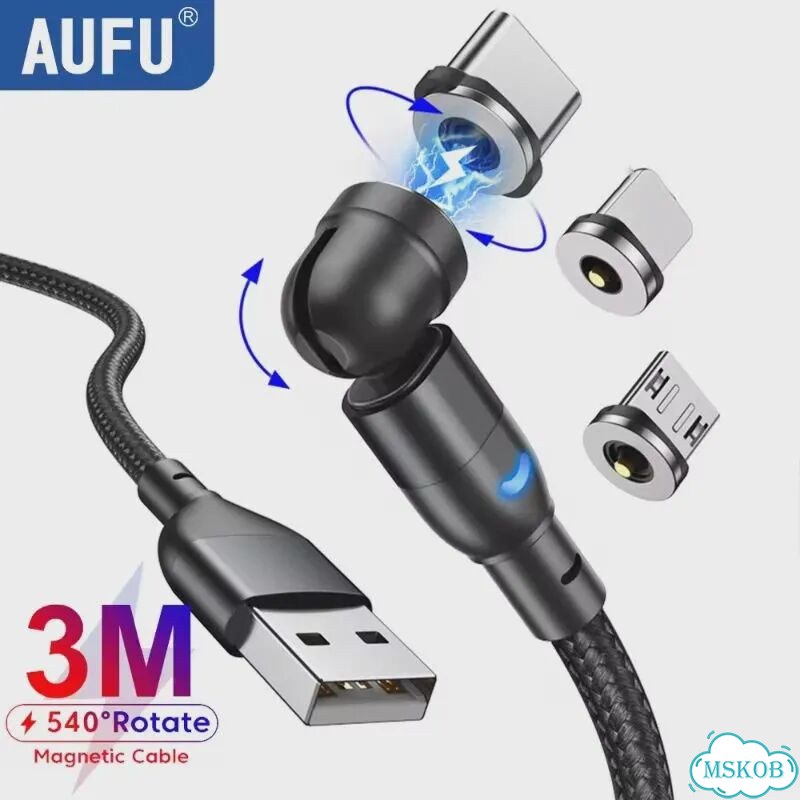 Поворотный USB-кабель aufu на 540 градусов, 3 м, магнитное зарядное 2m(6.6ft), Black with 3Tips фото 2