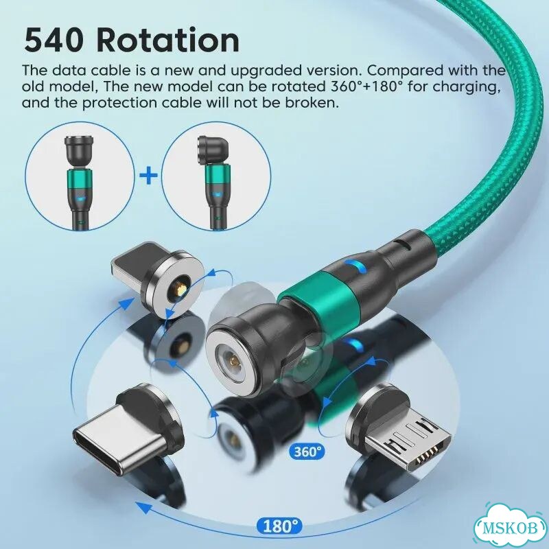 Поворотный USB-кабель aufu на 540 градусов, 3 м, магнитное зарядное 2m(6.6ft), Black with 3Tips фото 3