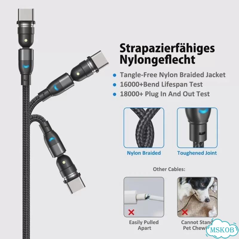 Поворотный USB-кабель aufu на 540 градусов, 3 м, магнитное зарядное 2m(6.6ft), Black with 3Tips фото 7