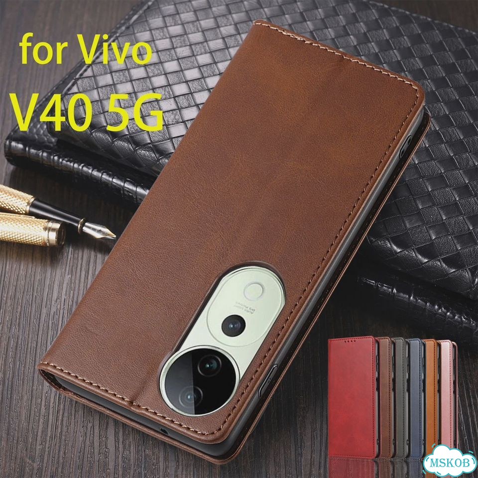Кожаный чехол для Vivo V40 5G / V40 Pro 5G, флип-чехол, держатель для карт, кобура с магнитным притя фото 2