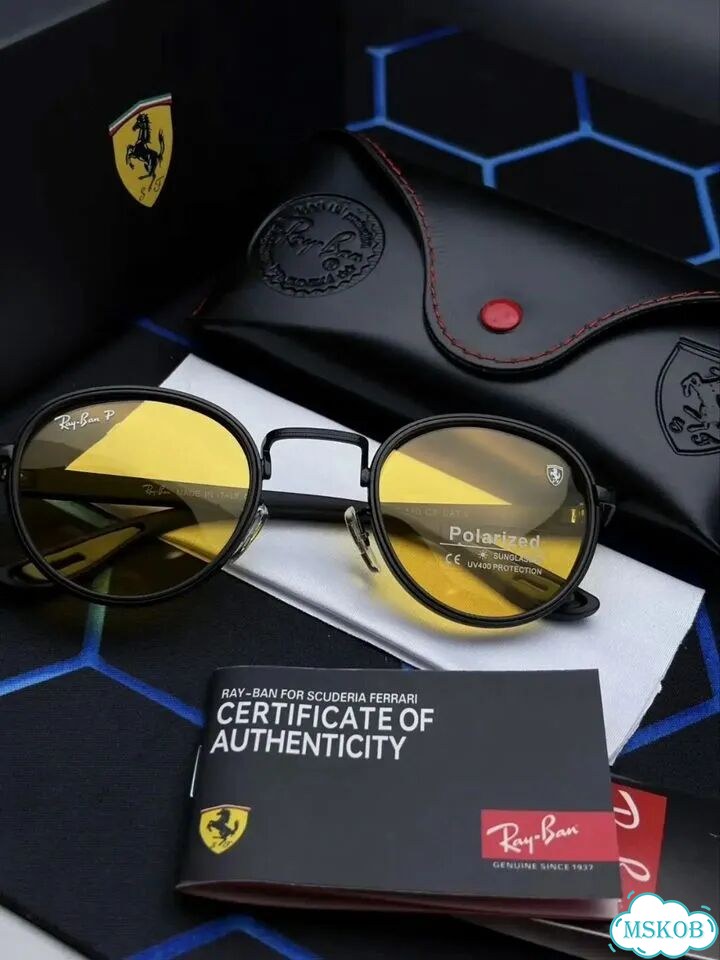 Очки Ray-Ban Ferrari круглые желтые UV400 фото 9