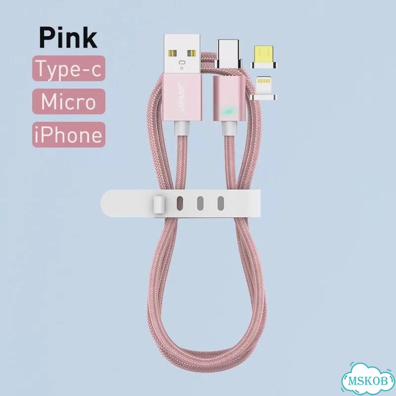 Магнитный кабель JianHan с разъемами USB Type-C для Xiaomi, LG, Samsung, Розовый, 1 м, Pink 3 in 1 фото 1