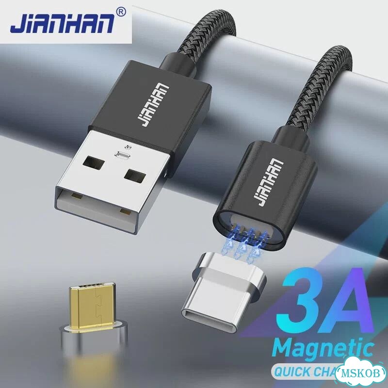Магнитный кабель JianHan с разъемами USB Type-C для Xiaomi, LG, Samsung, Розовый, 1 м, Pink 3 in 1 фото 2