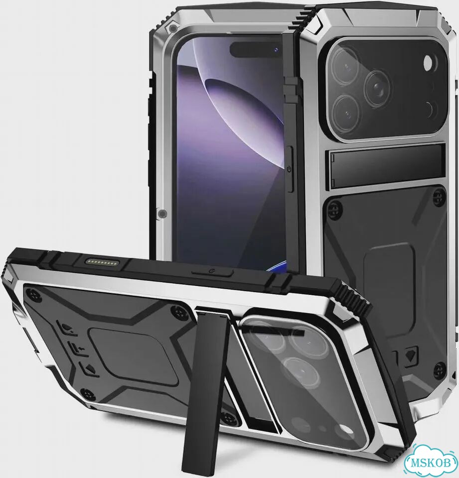 Металлический сверхпрочный чехол для iPhone Air 17 16e 16 15 Айфон 13 Про Макс, Черный, серебристый фото 3