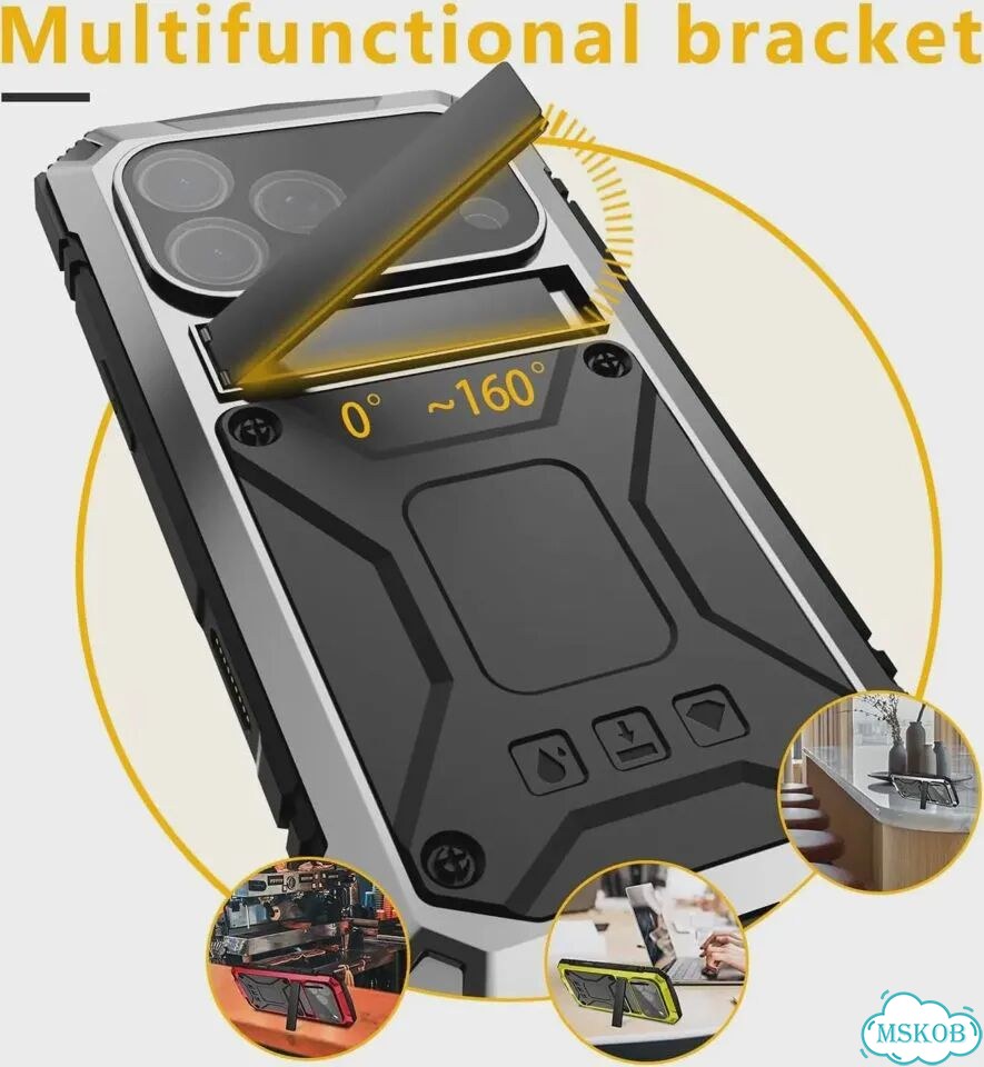 Металлический сверхпрочный чехол для iPhone Air 17 16e 16 15 Айфон 13 Про Макс, Черный, серебристый фото 4