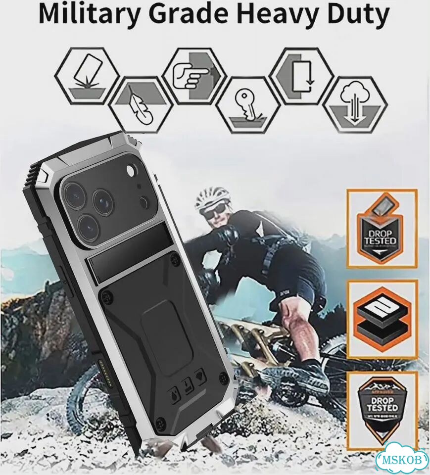 Металлический сверхпрочный чехол для iPhone Air 17 16e 16 15 Айфон 13 Про Макс, Черный, серебристый фото 7