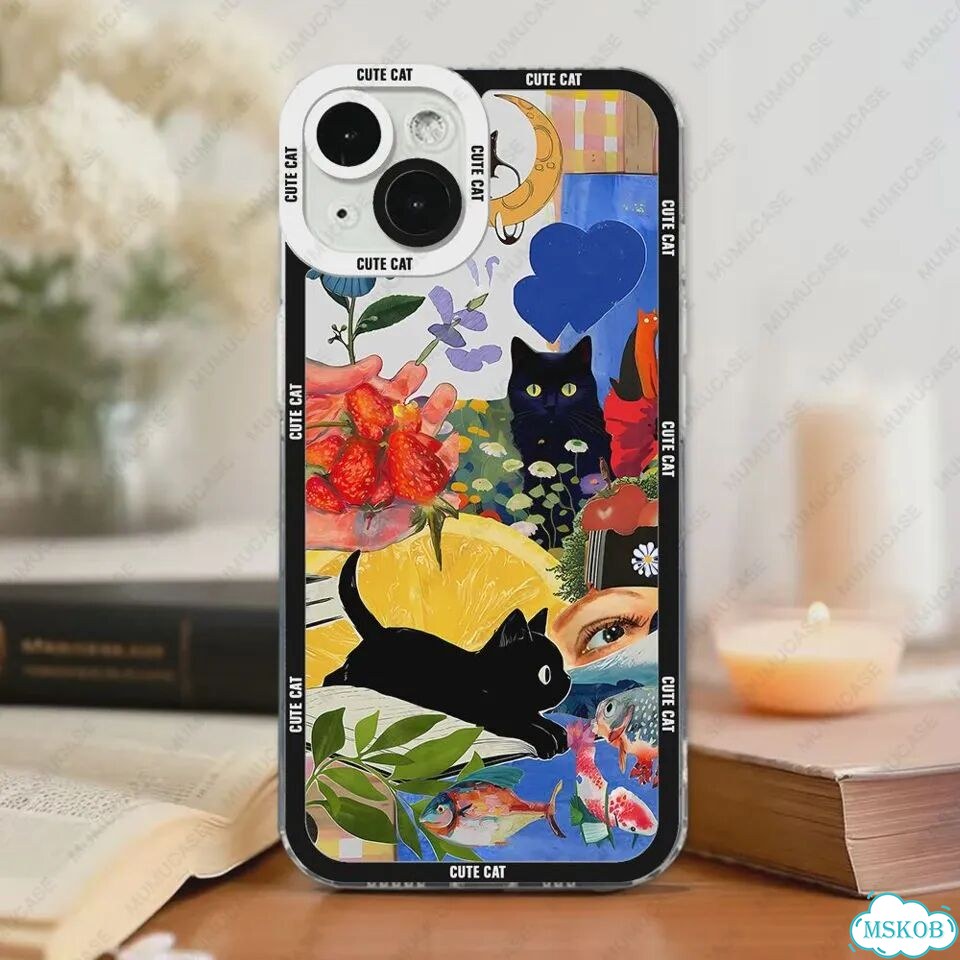 Милый и забавный чехол для телефона с коллажем кота для iPhone 16, 15, 14, 13 Pro Max E06, iPhone 12 фото 4